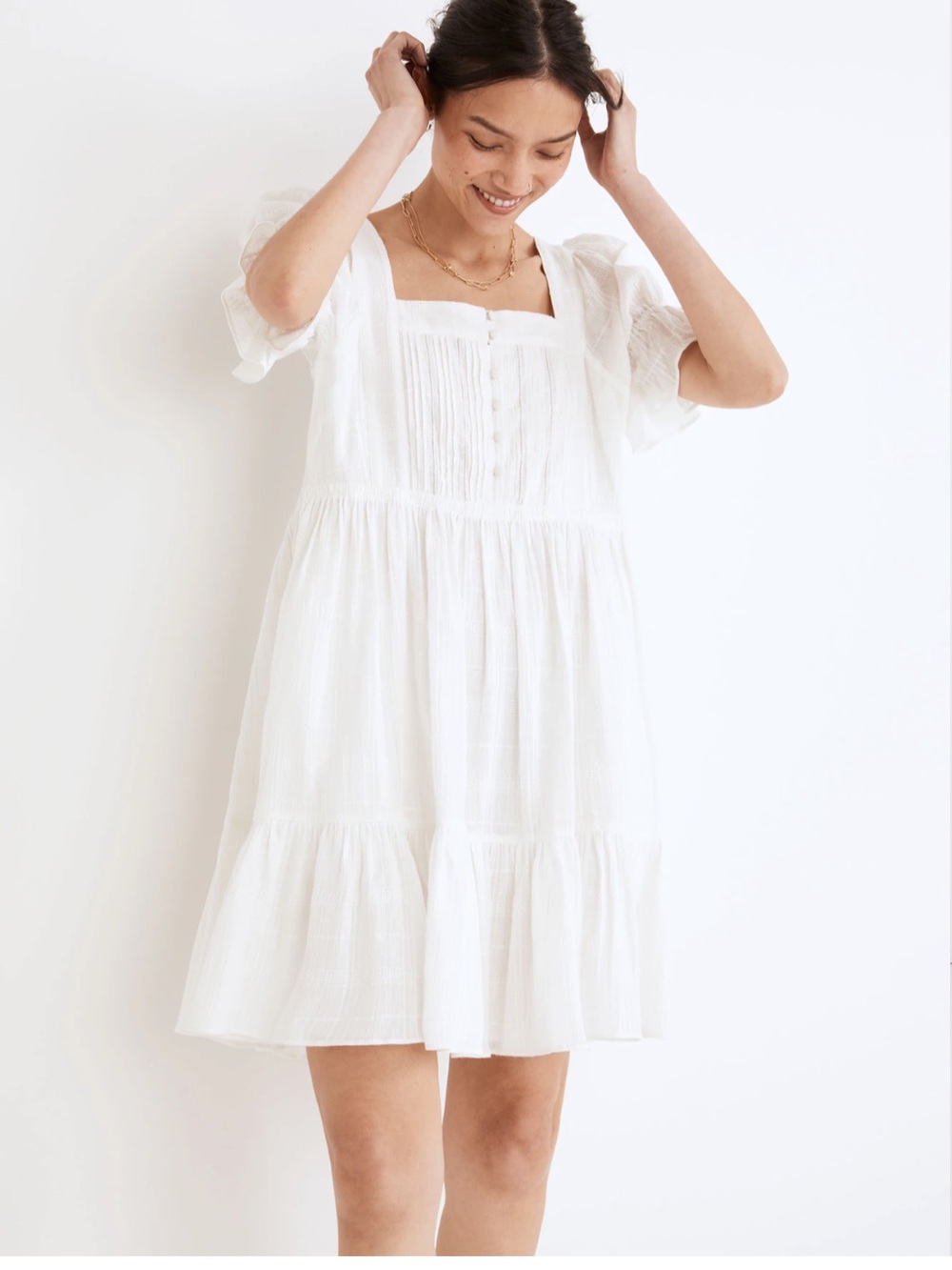Madewell Puff-Sleeve Drawstring Mini Dress